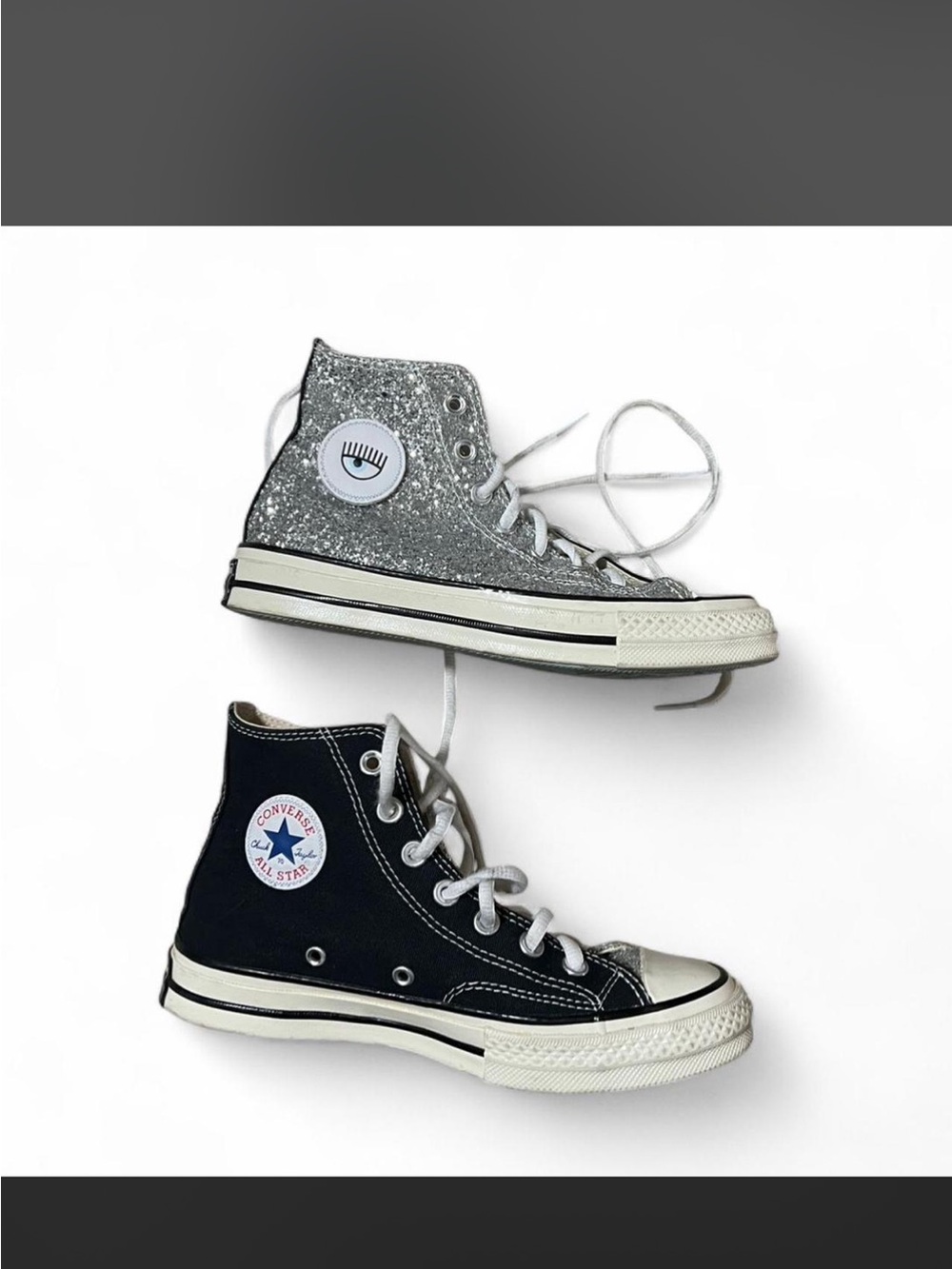Converse Kids High Top Sneakers - Silver Glitter & Black